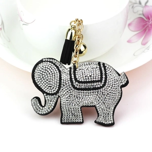 Sparkling elephant keychain with velvet tassel and crystal rhinestones for handbag decor