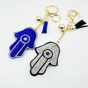 Hamsa Hand Keychain Rhinestone Fatima Hand Bag Charm Ethnic Tassel Car Hanging Key Ring For Women Girls Jewelry Gift