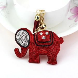 Red velvet elephant keychain with rhinestones and tassel for women bag charms