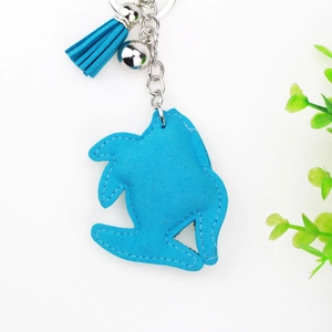 Blue leather tropical fish keychain with diamond accents and stylish tassel charm