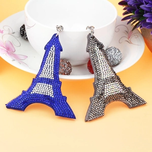 Rhinestone Eiffel Tower Tassel Keychain Fashion Faux Suede Bag Charm For Women Decorative Pendant Key Ring Jewelry Gift