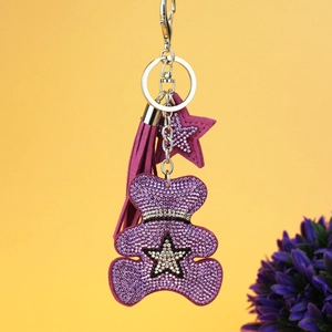 Fashion Creative Bear Unicorn Rhinestone Keychain Korean Suede Animal Tassel Bag Pendant Sparkling Rhinestone Keyring Women Gift