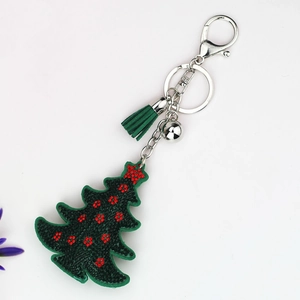 Porte-clés sapin de Noël avec strass verts et pompon pour décorations de fête