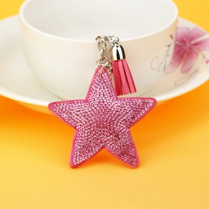 Rosa Schlüsselanhänger mit Glitzerstern und Quaste für Handtaschen