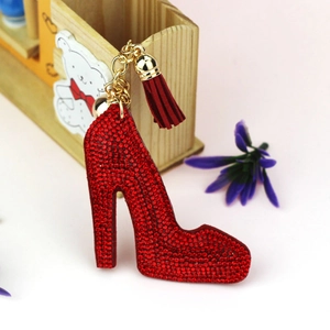 Fashion Rhinestone High Heel Keychain Alloy Velvet Tassel Bell Bag Pendant Heart Elephant Cat Hand Decoration Women Gift