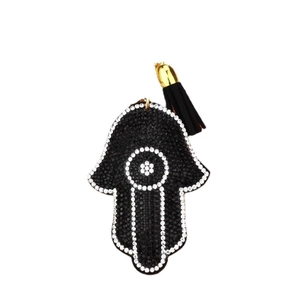 Bohemian Hamsa Hand pendant with rhinestones and black fringe tassel charm for car keys