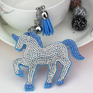 Strassbesetzt Einhorn Schlüsselanhänger Mit Koreanischem Samt Quaste Und Glocke Dekorativ Tier Tasche Charm Anhänger Für Damen Geschenk