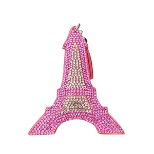 Pink rhinestone Eiffel Tower keychain with tassels for bag charms and DIY gifts