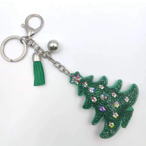 Porte-clés sapin de Noël scintillant avec strass colorés et breloque en velours vert