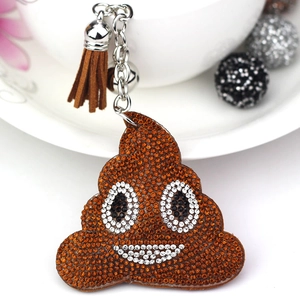 Cute Poo Emoji Keychain Rhinestone Inlaid Bag Pendant With Velvet Tassel Creative Cartoon Alloy Metal Ring Keyring Holder