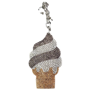 Sparkling crystal ice cream keychain with rhinestone accents and metallic hook for women