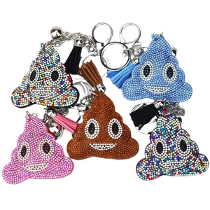 Sparkling rhinestone emoji poop charms for women handbag keychains with colorful tassels