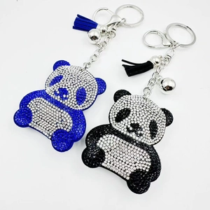 Cute Cartoon Panda Rhinestone Keychain Sparkly Alloy Animal Bag Pendant With Tassel And Bell For Women Girls Gift Decoration