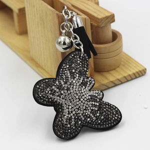 Porte-clés Papillon en Strass Velours Coréen avec Gland Pendentif de Sac Cloche en Métal Forme Papillon Accessoires de Sac Femme