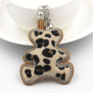 Portachiavi Creativo a Forma di Orso Leopardato Con Accenti in Strass e Nappina Pendente per Borsa a Forma di Animale