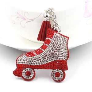 Creative Roller Skate Keychain For Women Rhinestone Encrusted Alloy Suede Tassel Fashion Bag Hanging Charm Decorative Gift
