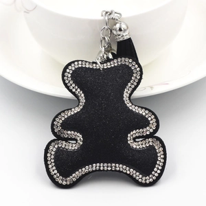 Portachiavi orsetto nero scintillante con strass, campanello e nappa per decorazione borsa