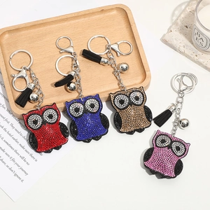 Porte-clés Hibou en Strass Avec Gland en Velours Cloche Anneau en Métal Alliage Animal Pendentif de Sac Bijoux Femme