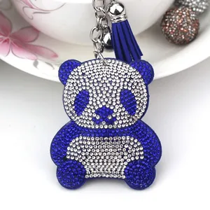 Cute panda keychain with blue and white rhinestones and matching tassel pendant