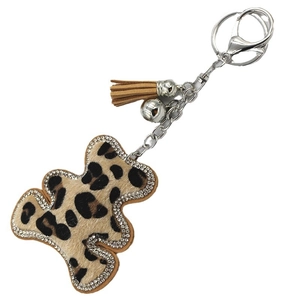 Portachiavi orso leopardato creativo con strass luccicanti e nappa in pelle