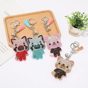 Funkelndes Kristall-Panda-Schlüsselanhänger-Set mit Lederquaste für Handtaschen