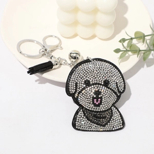 Porte-clés Chien Caniche Strass Dessin Animé Gland en Velours Coréen Charme de Sac Mode Animal Chiot Anneau de Clé Cadeau
