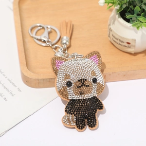 Legierung Strass Cartoon Panda Schlüsselanhänger Süßes Tier Taschenanhänger Mit Quaste Glocke Auto Schlüsselring Schmuck Für Damen