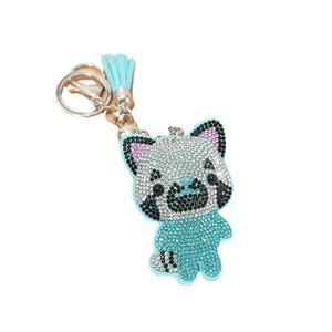 Glitzernder hellblauer Strass-Panda-Schlüsselanhänger mit Lederquaste und Silberverschluss