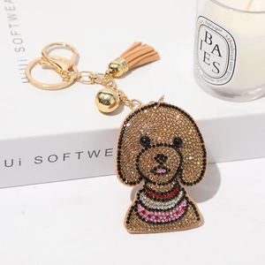 Porte-clés Caniche en Strass avec Gland Pendentif de Sac Alliage Animal Anneau Clé pour Femme Mode Sac à Main Décoration