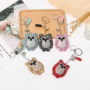 Porte-clés Hibou Dessin Animé en Strass Pendentif de Sac Animal Étincelant Avec Gland Clochette Cadeau Bijoux Femme