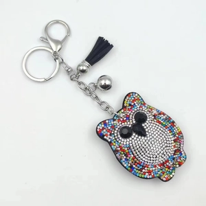 Porte-clés hibou scintillant avec strass colorés et gland à franges noires élégant