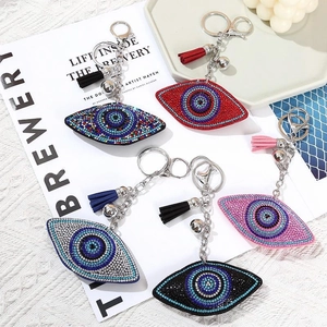 Portachiavi Malocchio Boemo per Donna con Strass Ciondolo per Borsa a Forma di Occhio con Nappa Colorata Campanello e Anello in Metallo