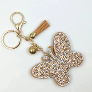 Butterfly rhinestone keychain with tassel and gold clasp for bags and car keys
