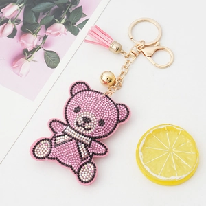 Rosa Strass Bär Schlüsselanhänger mit Lederquaste und Metallglocke für Handtaschen
