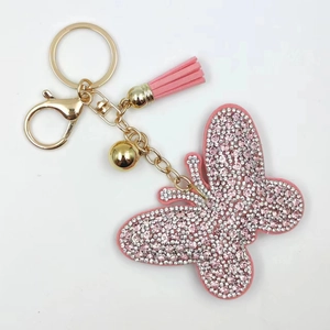 Fashion Butterfly Rhinestone Tassel Keychain Jewelry For Women Creative Hot-fix Crystal Butterfly Bag Pendant Car Key Ring Gift