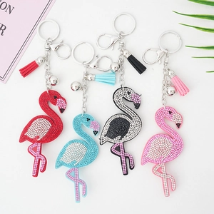 Mode Legierung Strass Flamingo Schlüsselanhänger Mit Quaste Glocke Süße Tier Tasche Charme Auto Schlüsselring Anhänger Damen Geschenk