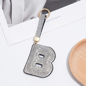 Sparkling rhinestone letter B keychain with gold ring for luxury handbag decoration