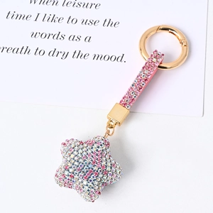 Portachiavi a stella con strass con cinturino in cristallo rosa e fibbia oro