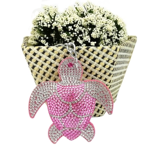 Creative cartoon turtle keychain with pink and silver rhinestones for women handbag charms