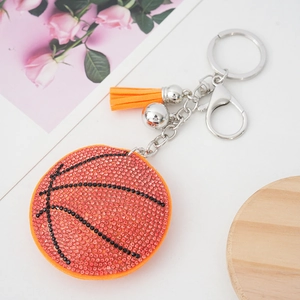 Portachiavi basket creativo con strass, chiusura argento e decorazione a nappa arancione