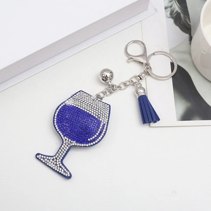 Porte-clés Créatif en Forme de Verre à Vin avec Strass Gland Clochette Alliage Bijou de Sac Brillant Femme Mode