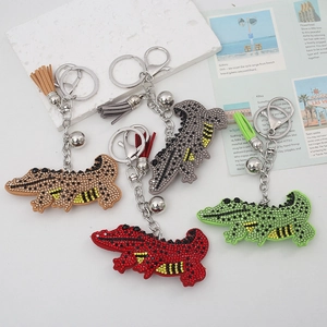 Cartoon Crocodile Rhinestone Keychain Alloy Animal Bag Charm Tassel Bell Fashion Car Key Ring Decor Accessories For Women