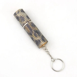 Detail of the leopard print rhinestone 10ml portable perfume bottle with keychain
