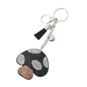 Creative mushroom keychain with sparkling rhinestones, black tassel and silver bell ornament