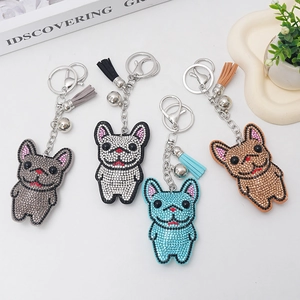 Portachiavi Bulldog Francese Cartoon per Donna Pendente Cane con Strass Scintillanti con Nappina in Pelle PU Campanello Portachiavi in Lega Ciondolo Borsa Regalo