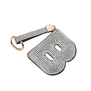 Porte-clés lettre B dorée de luxe orné de strass avec une dragonne assortie