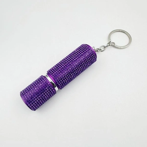 Mini 10ml refillable perfume bottle with purple rhinestones and silver keychain
