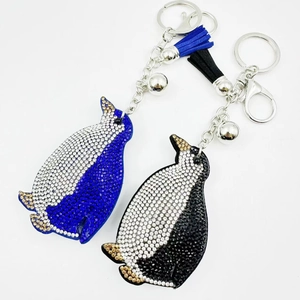 Fashion Penguin Keychain Rhinestone Alloy Bag Pendant With Tassel Bell Car Hanging Ornament For Women Girls Jewelry Gift