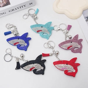 Fashion Shark Rhinestone Keychain With Tassel And Bell Sparkly Alloy Animal Bag Pendant For Women Girls Daily Accessory