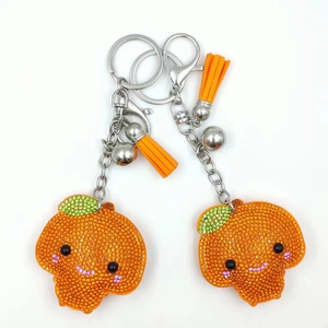 Creative cartoon orange fruit keychains with sparkling rhinestones and orange tassels